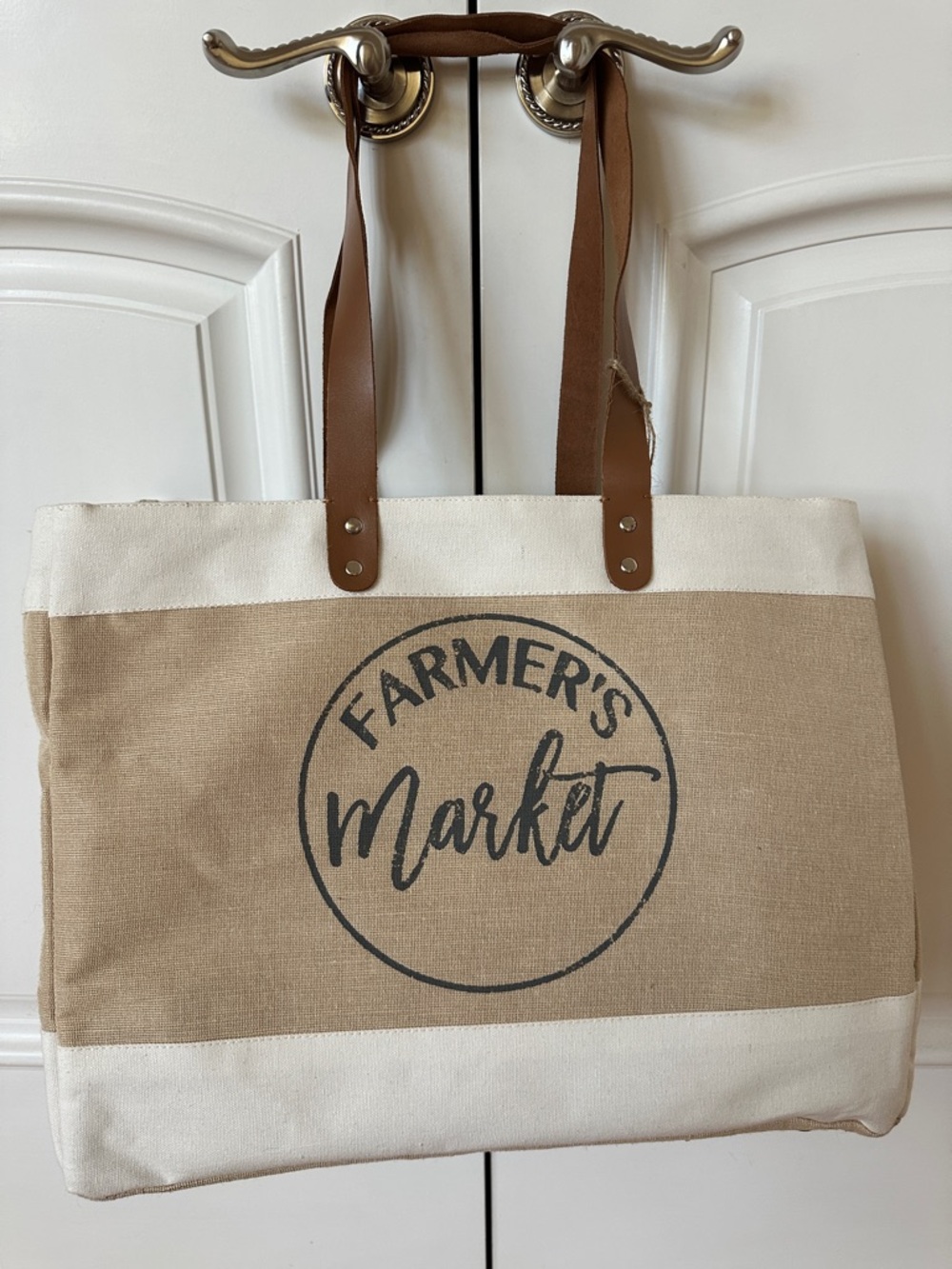Farmer's Market Canvas Tote Bag - Brown & Cream